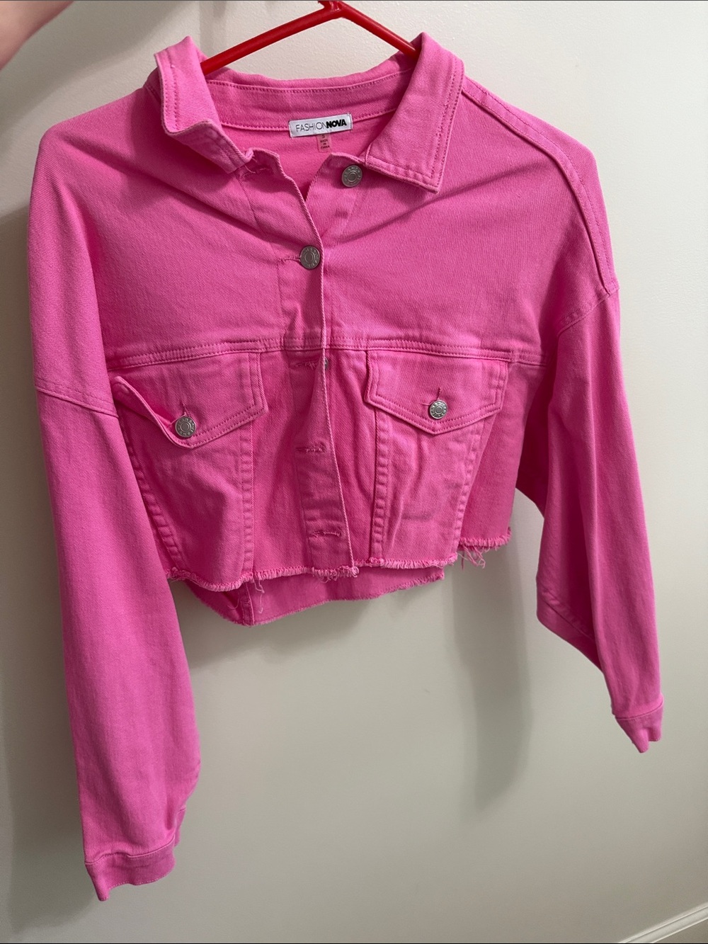 Fashion Nova Bright Pink Cropped Denim Jacket